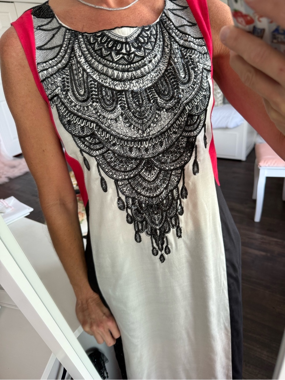 W for Woman Beaded Tunic Dress High Slit Boho Resort Cover Up 8 ⭐ - Picture 3 of 11